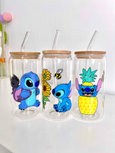 Load image into Gallery viewer, Stitch Glass Can 16+OZ | Sunflower Stitch | Toothless Stitch | Pineapple Stitch