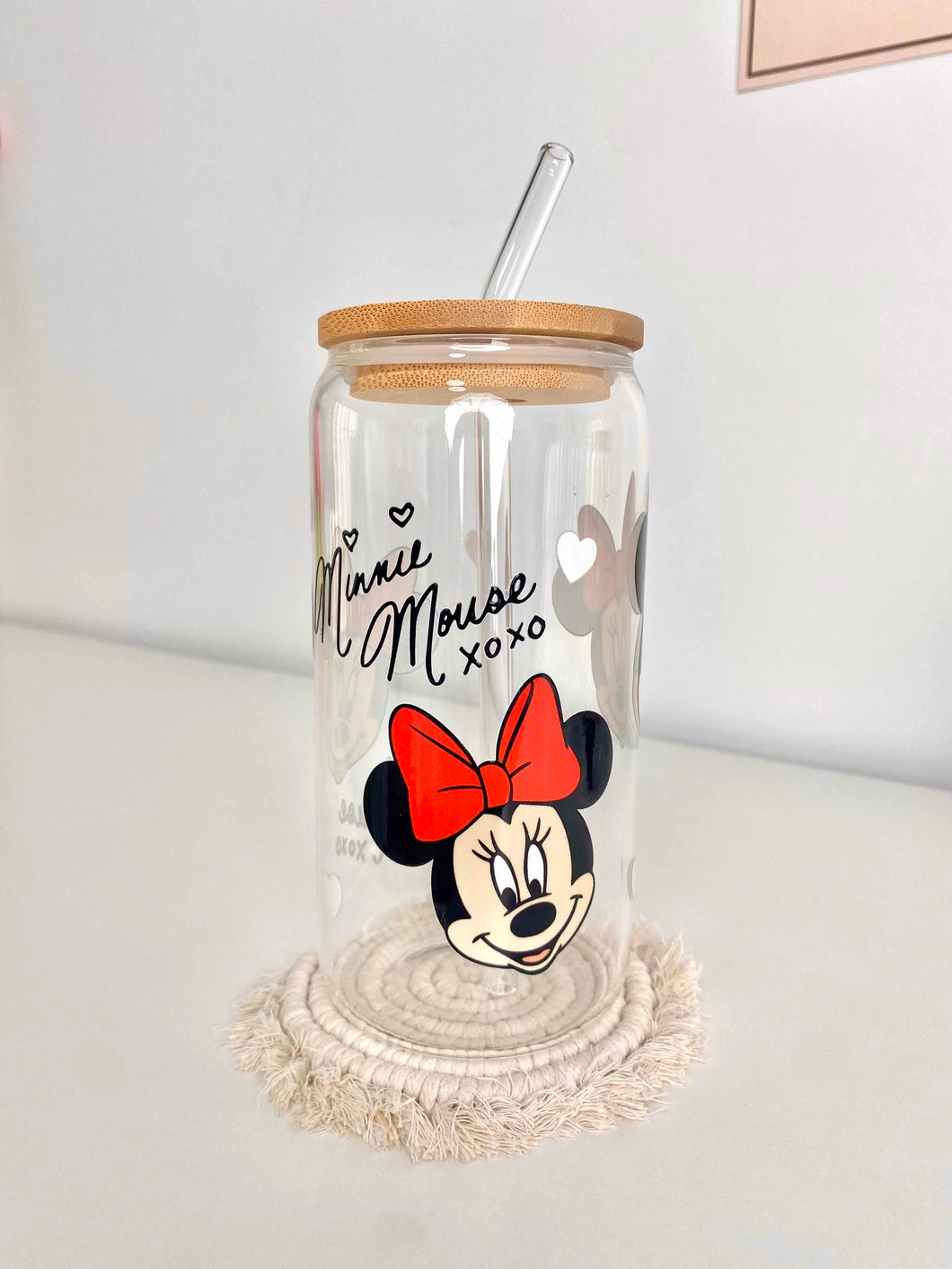 Minnie Mouse Glass Can 16+OZ | Safari Mickey Mouse Glass