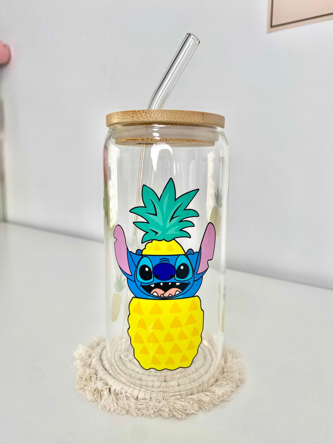 Stitch Glass Can 16+OZ | Sunflower Stitch | Toothless Stitch | Pineapple Stitch