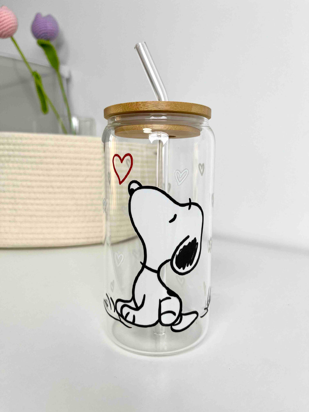 Snoopy Glass Can 16+OZ