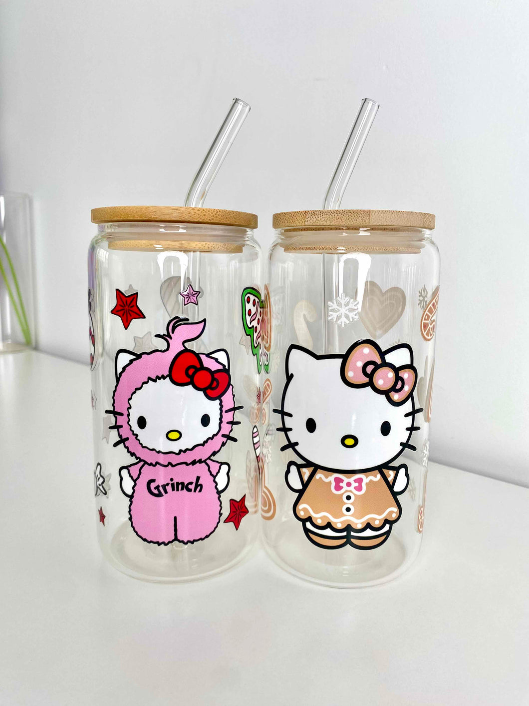 Christmas Hello Kitty Glass Can 16+OZ | Gingerbread | Grinch